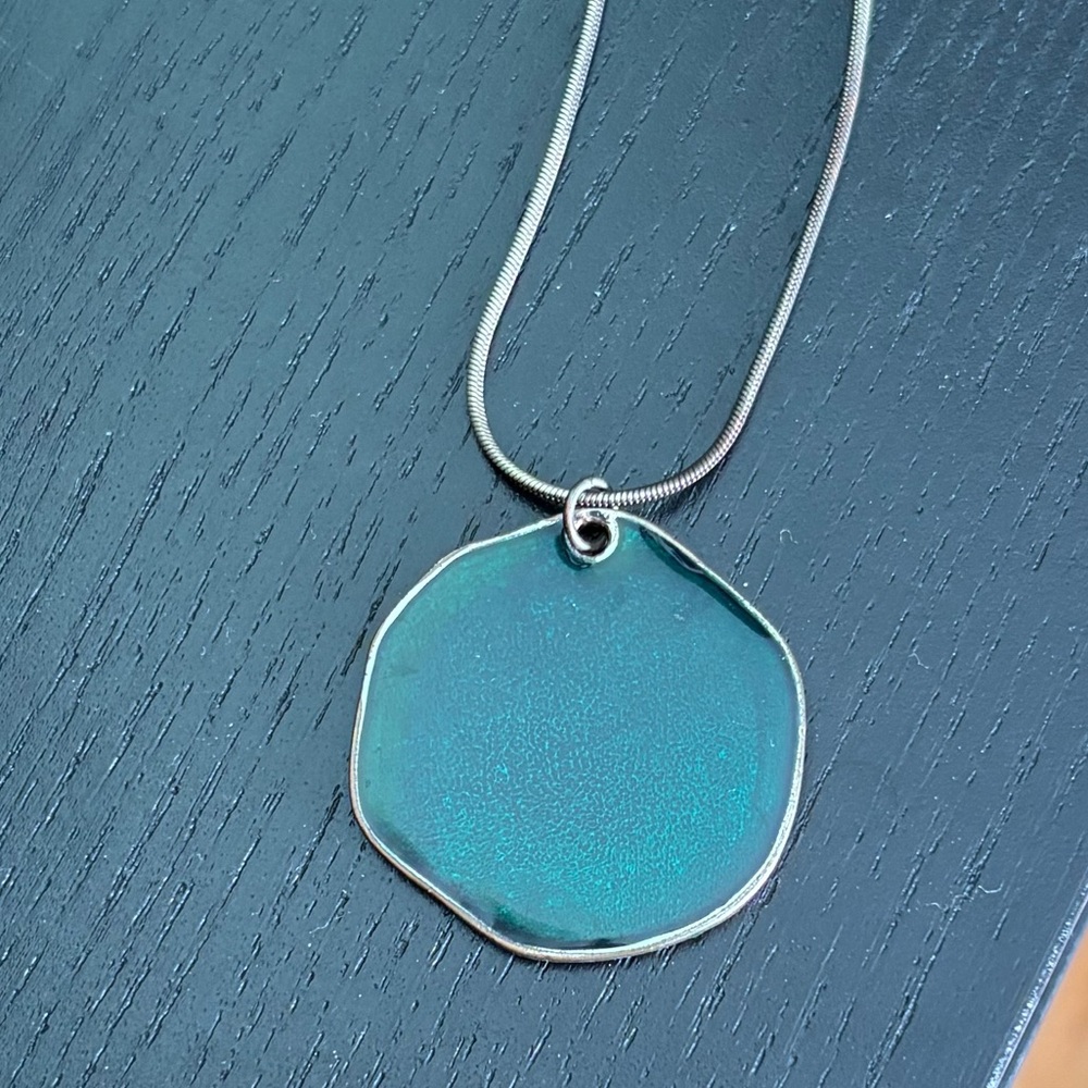 Silver and Teal Y2K Pendant Necklace